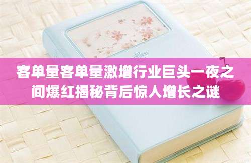 客单量客单量激增行业巨头一夜之间爆红揭秘背后惊人增长之谜