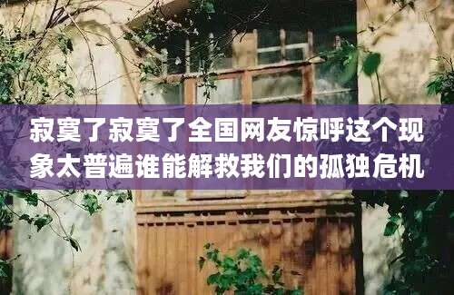 寂寞了寂寞了全国网友惊呼这个现象太普遍谁能解救我们的孤独危机