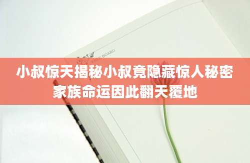 小叔惊天揭秘小叔竟隐藏惊人秘密家族命运因此翻天覆地