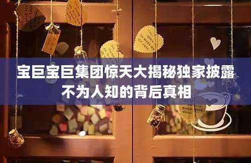 宝巨宝巨集团惊天大揭秘独家披露不为人知的背后真相