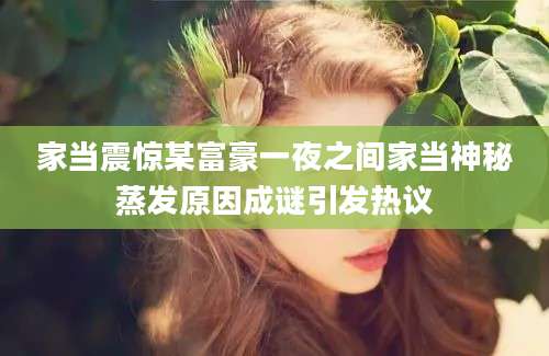 家当震惊某富豪一夜之间家当神秘蒸发原因成谜引发热议