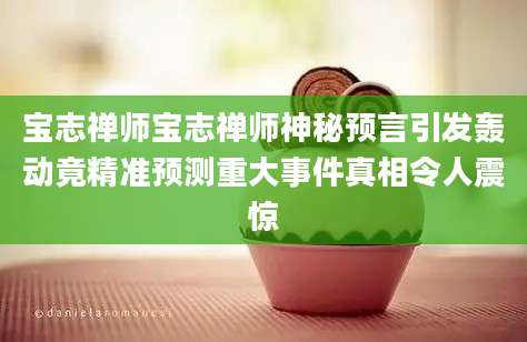 宝志禅师宝志禅师神秘预言引发轰动竟精准预测重大事件真相令人震惊