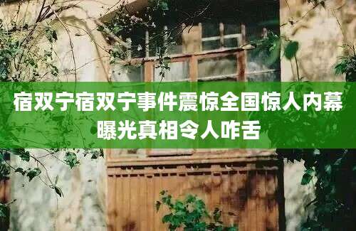 宿双宁宿双宁事件震惊全国惊人内幕曝光真相令人咋舌